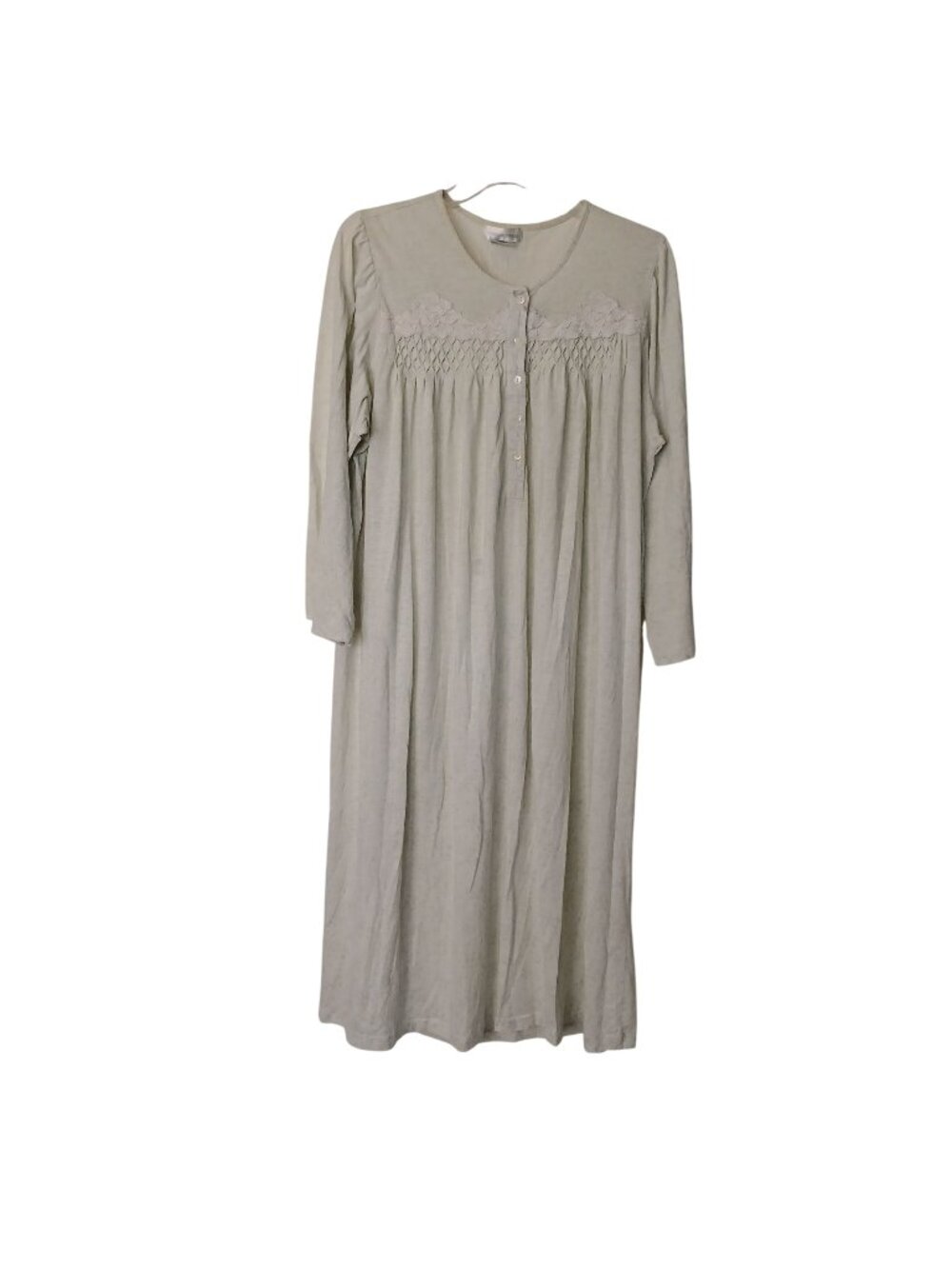 Fundamentals Womens 3/4 Sleeve Lace Detail Nightgown 4-Button Sz L Green #D-32
